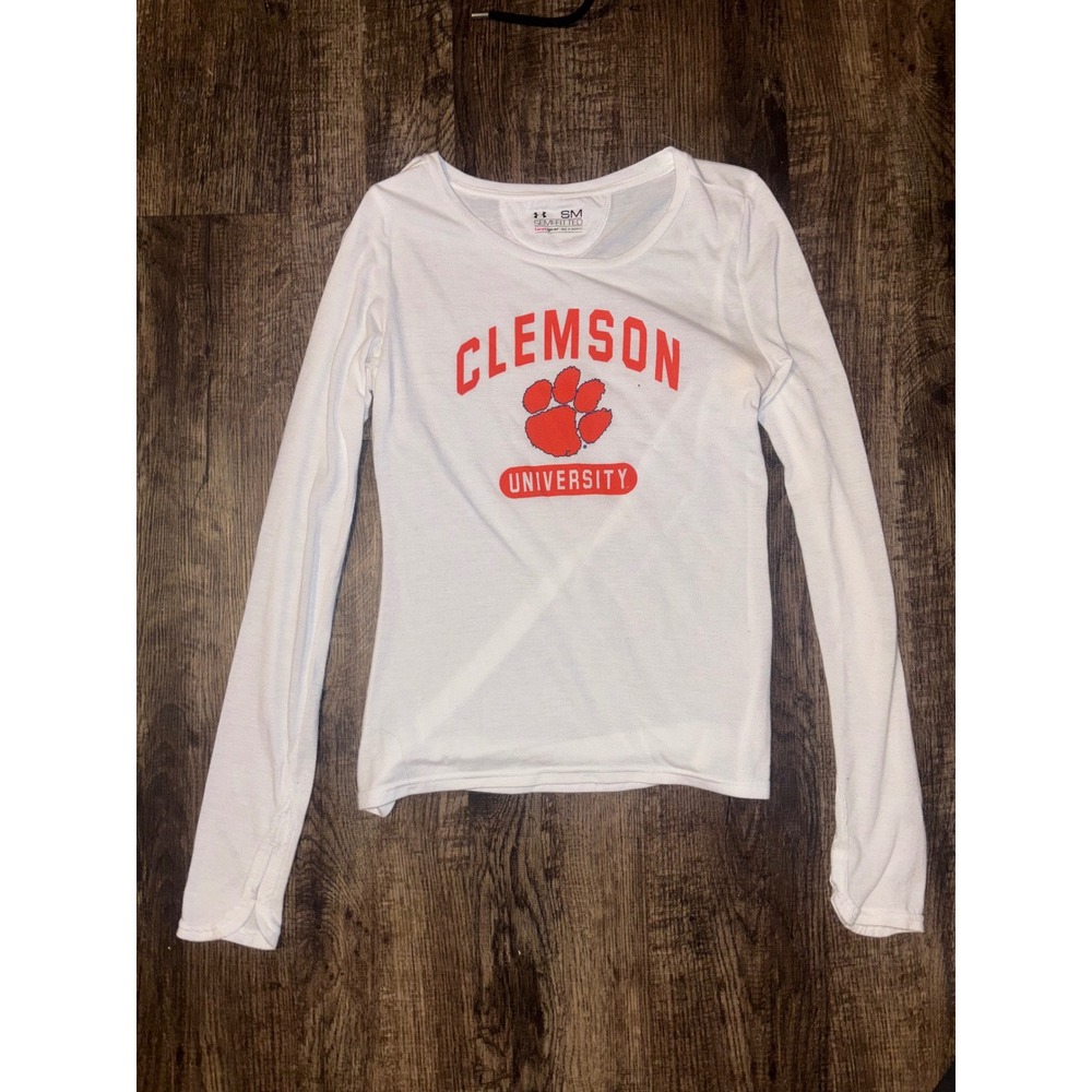 Under Armour Clemson University Tigers HeatGear Long Sleeve Shirt White Women SM